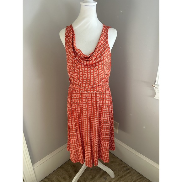 Maeve Brianne Dress Size M Fit N' Flare Cowl Draped Neck Tangerine Orange Floral - Picture 1 of 8
